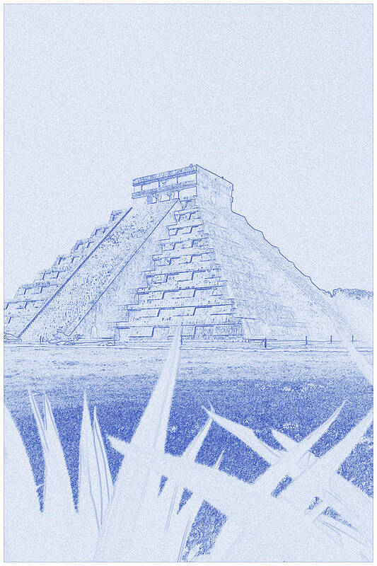 Blueprint Drawing Of Landmark - Chichen Itza By Ahmet Asar Poster featuring the painting Blueprint Drawing of Landmark - Chichen Itza by Celestial Images