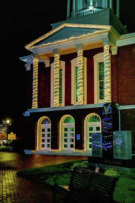 Boyle County Courthouse Entrance Christmas Poster featuring the photograph Boyle County Courthouse Entrance Christmas by Sharon Popek