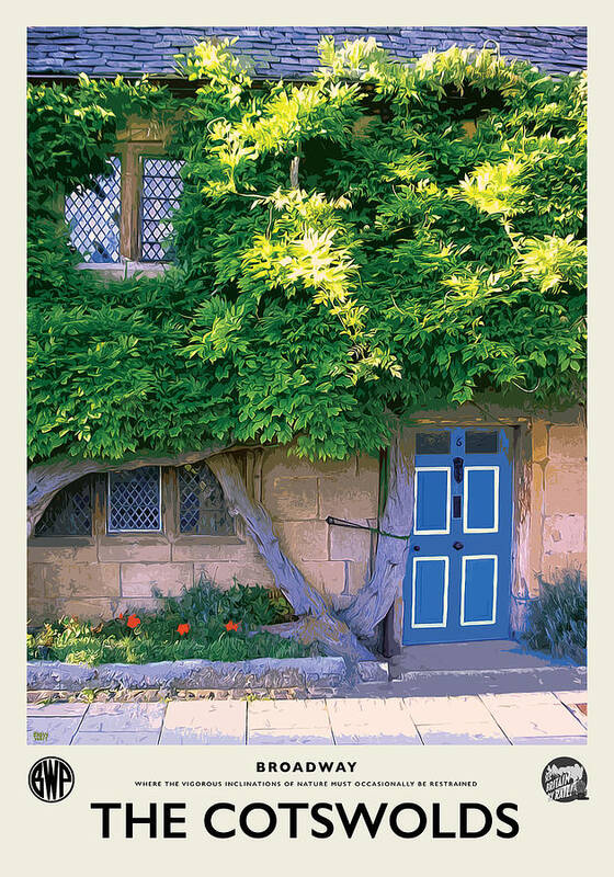 Cotswolds Poster featuring the photograph Broadway Blue Door Cream Railway Poster by Brian Watt