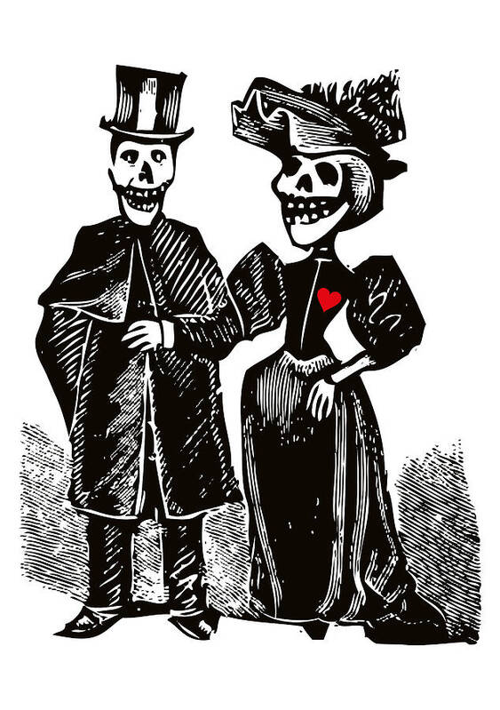 Calavera Lovers Poster featuring the digital art Calavera Couple by Eclectic at Heart