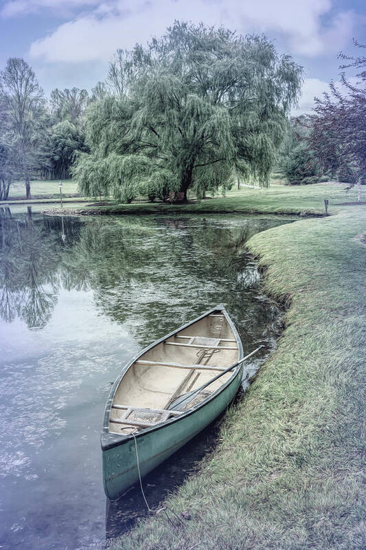 Boats Poster featuring the photograph Canoe in Spring in Blues by Debra and Dave Vanderlaan