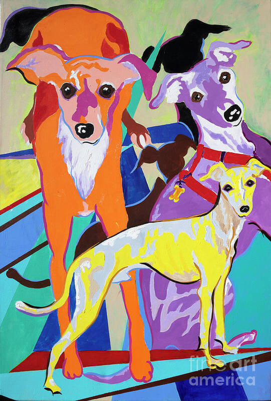 Greyhound Painting On Canvas Poster featuring the painting Cartoon Iggy by Jane Crabtree