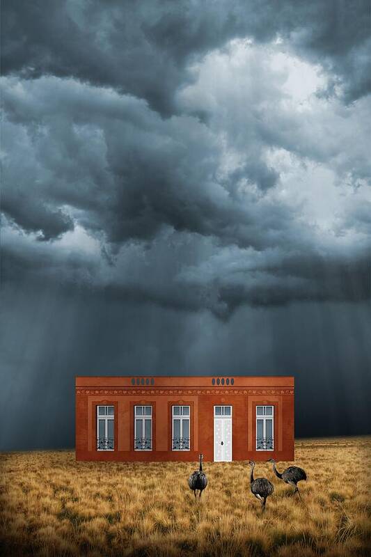Lonely House Poster featuring the digital art Casa chorizo - lonely house in heavy storm on the Pampas by Moira Risen