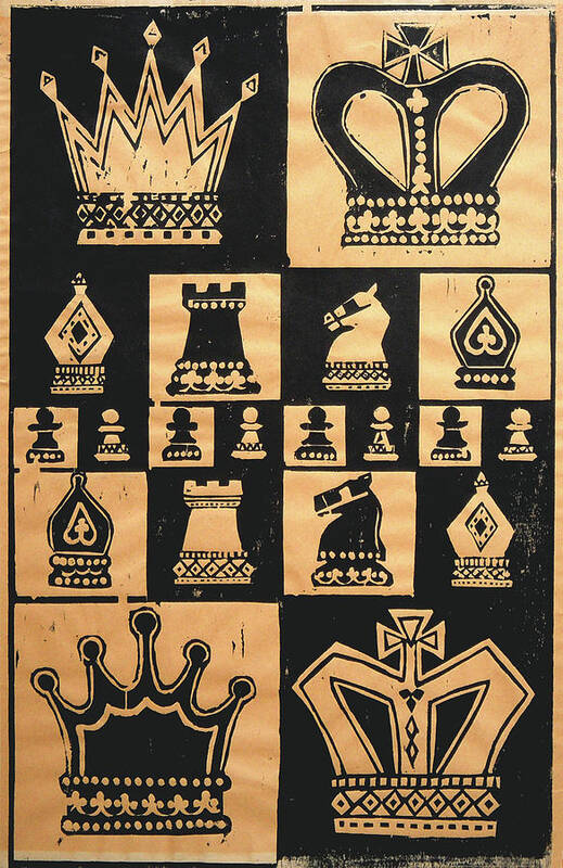 Woodcut Poster featuring the painting Chess Woodcut by Mary Helmreich