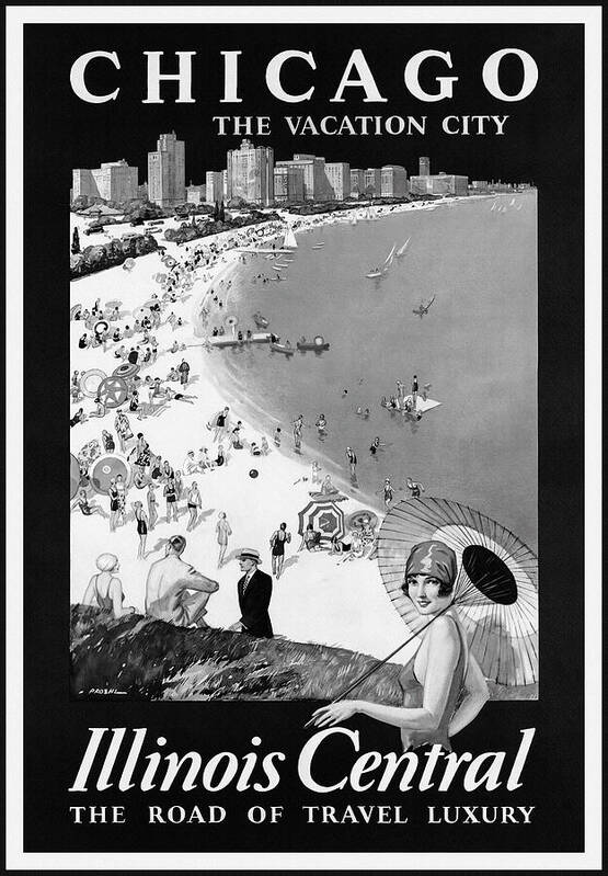 Chicago Poster featuring the photograph Chicago Illinois Vintage Retro Travel Poster Black and White by Carol Japp