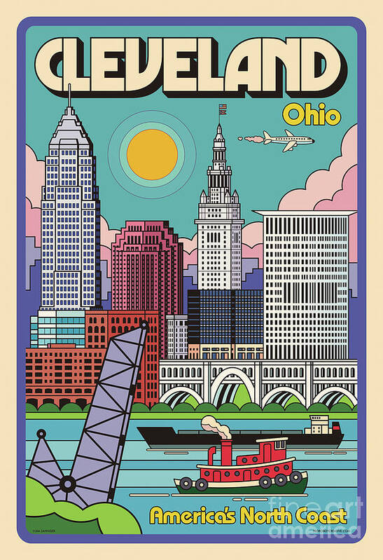 Cleveland Poster featuring the digital art Cleveland Pop Art Travel Poster by Jim Zahniser