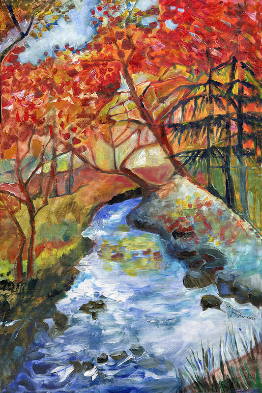 Landscape Poster featuring the painting Copper Creek in the Fall by Catharine Gallagher