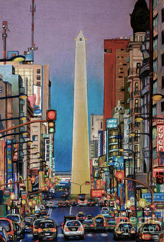Pastels Poster featuring the pastel Corrientes Avenue by Bernardo Galmarini