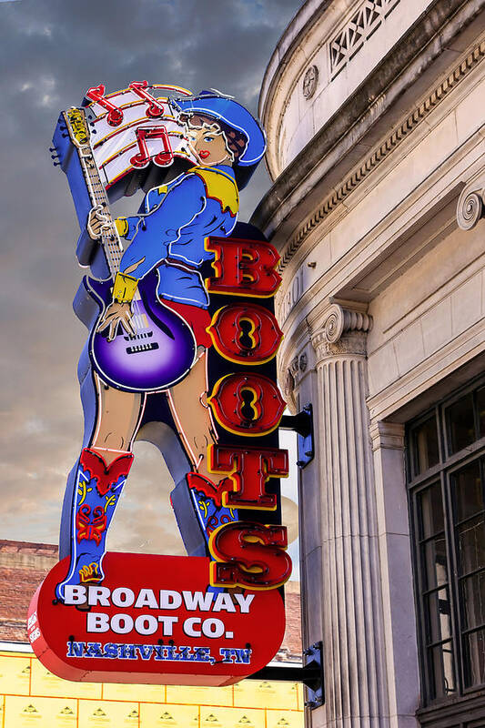 Neon Poster featuring the photograph Cowgirl neon sign Nashville TN by Chris Smith