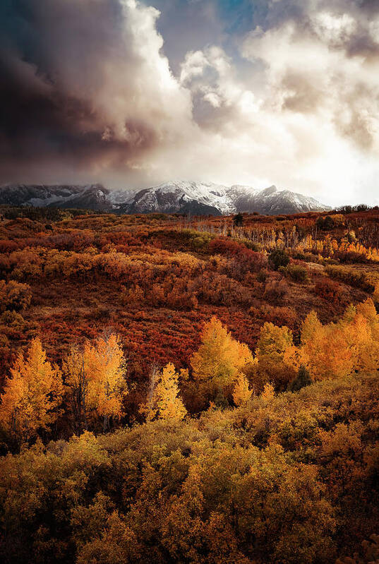 Colorado Fall Poster featuring the photograph Dallas Divide Stormy Sunset by The Forests Edge Photography - Diane Sandoval