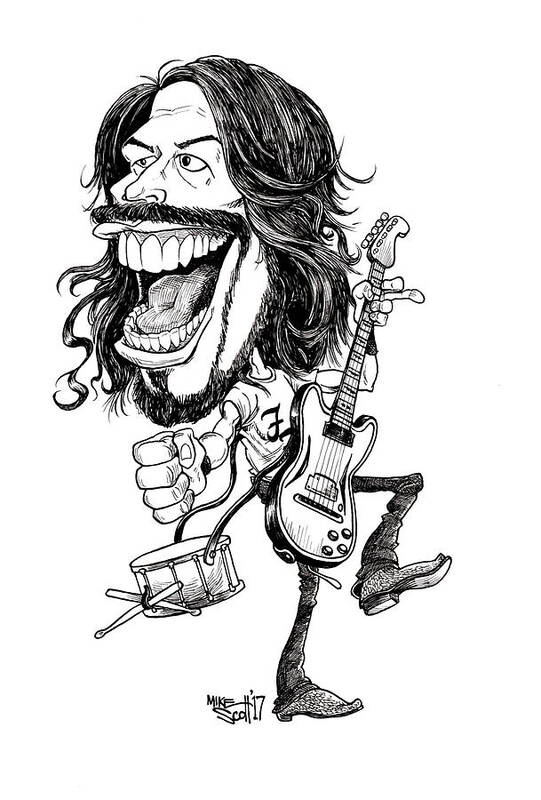 Cartoon Poster featuring the drawing Dave Grohl by Mike Scott