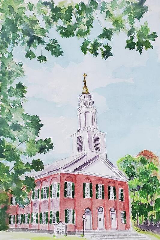 Deerfield Poster featuring the painting Deerfield Church by Claudette Carlton