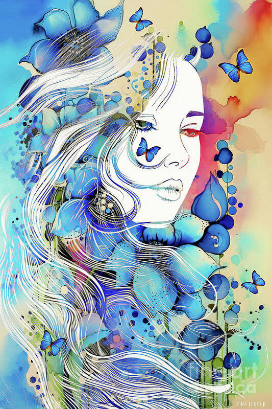 Delphinium Flowers Poster featuring the digital art Delphinium Goddess by Tina LeCour