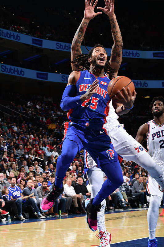 Derrick Rose Poster featuring the photograph Derrick Rose and Joel Embiid by David Dow