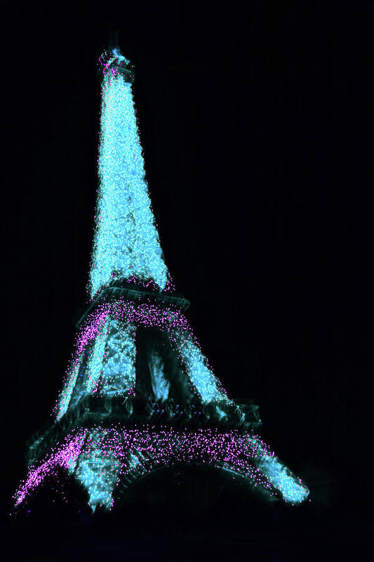 Paris Poster featuring the photograph Eiffel Tower - Blue and Purple Abstract by Ron Berezuk