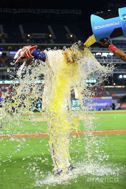 Ninth Inning Poster featuring the photograph Elvis Andrus and Joey Gallo by Rick Yeatts