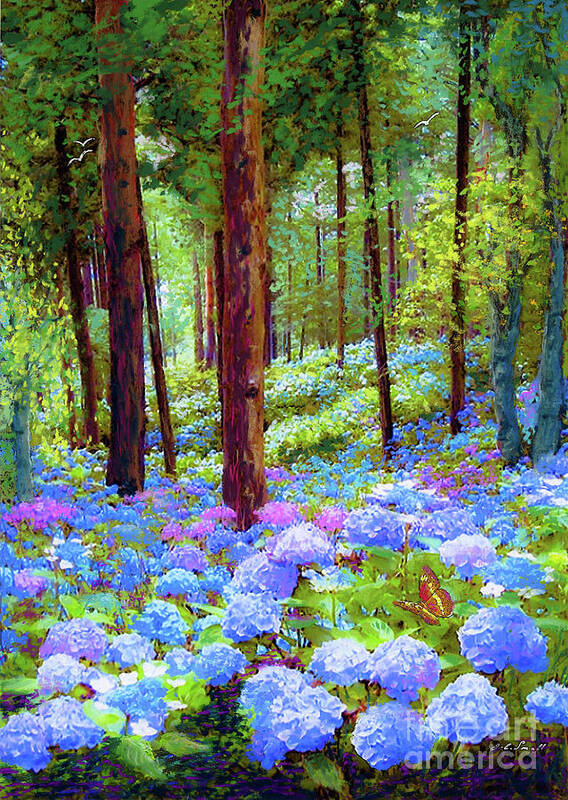 Landscape Poster featuring the painting Endless Summer Blue Hydrangeas by Jane Small