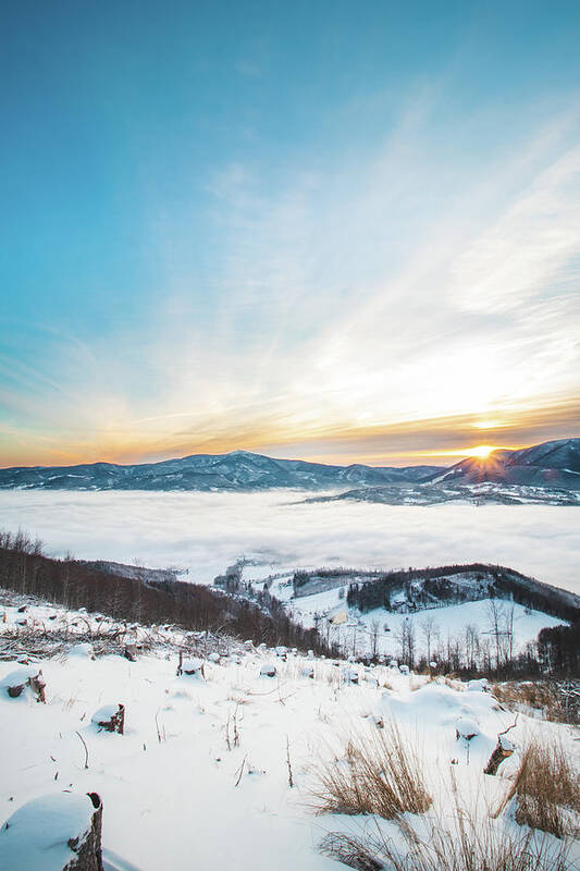 Trekking Poster featuring the photograph Fabulous cold sunrise in czech landscape by Vaclav Sonnek