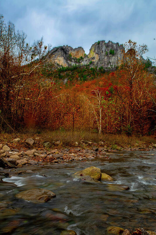 Fall Poster featuring the photograph Fall scene with stream and Seneca Rocks by Dan Friend