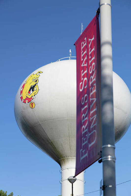 Ferris State Poster featuring the photograph Ferris State University water tower and banner by Eldon McGraw