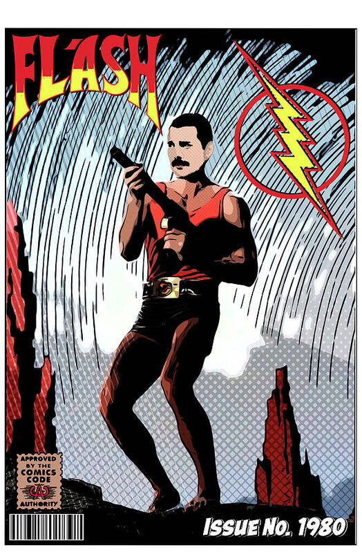 Freddie Mercury Poster featuring the digital art Flash Freddie Issue No. 1980 by Christina Rick