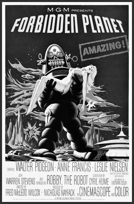 Forbidden Planet Retro Vintage Classic Sci Fi Movie Poster 1956 Black and  White Poster by Carol Japp - Fine Art America