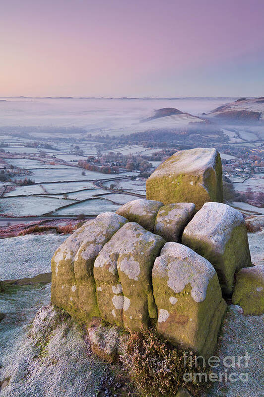Froggatt Edge Poster featuring the photograph Frosty Curbar edge sunrise, Peak District, England by Neale And Judith Clark