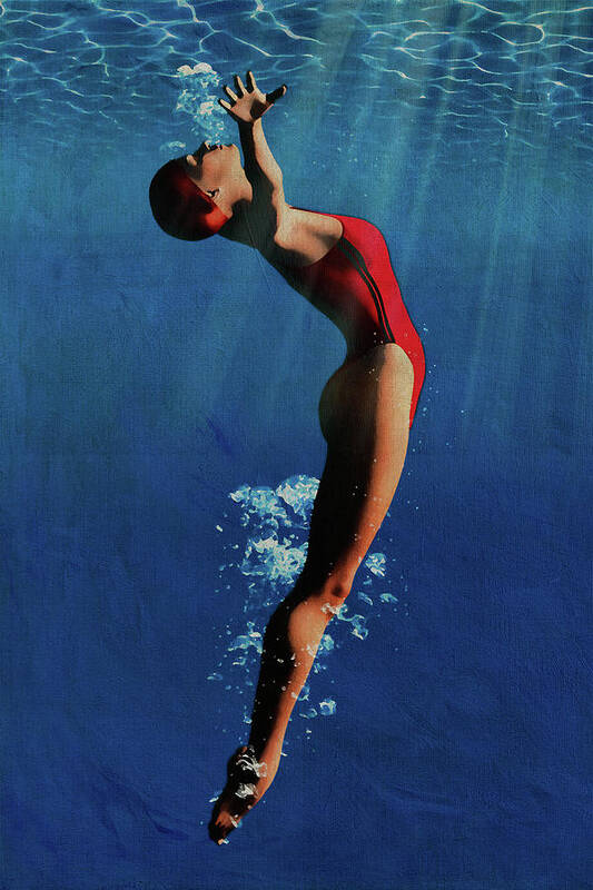 Water Poster featuring the digital art Girl Diving Into Water IV by Jan Keteleer