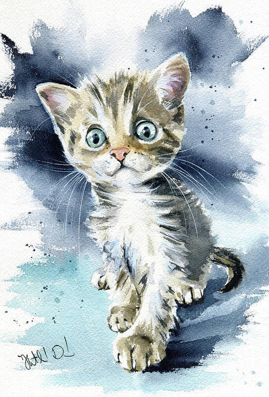 Cat Poster featuring the painting Gizmo Kitten Painting by Dora Hathazi Mendes