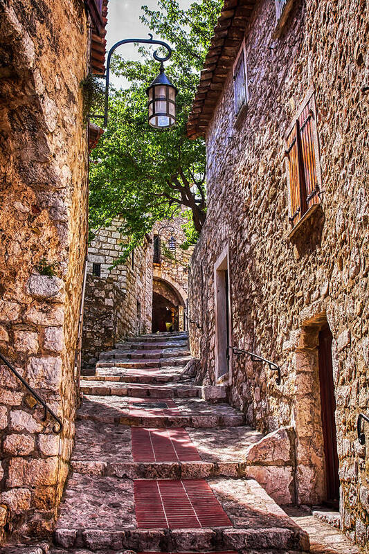 Stairs Poster featuring the photograph Going up the stairs in Eze, Provence by Tatiana Travelways