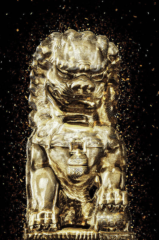 Art Poster featuring the digital art Golden Wall-Art - Buddha Lion by Philippe HUGONNARD