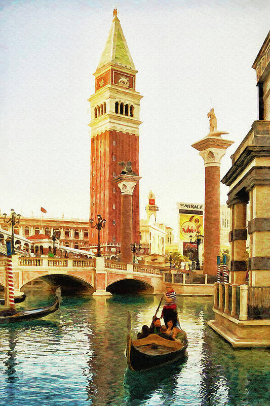 Gondola Poster featuring the mixed media Gondola ride at Venetian, Las Vegas by Tatiana Travelways