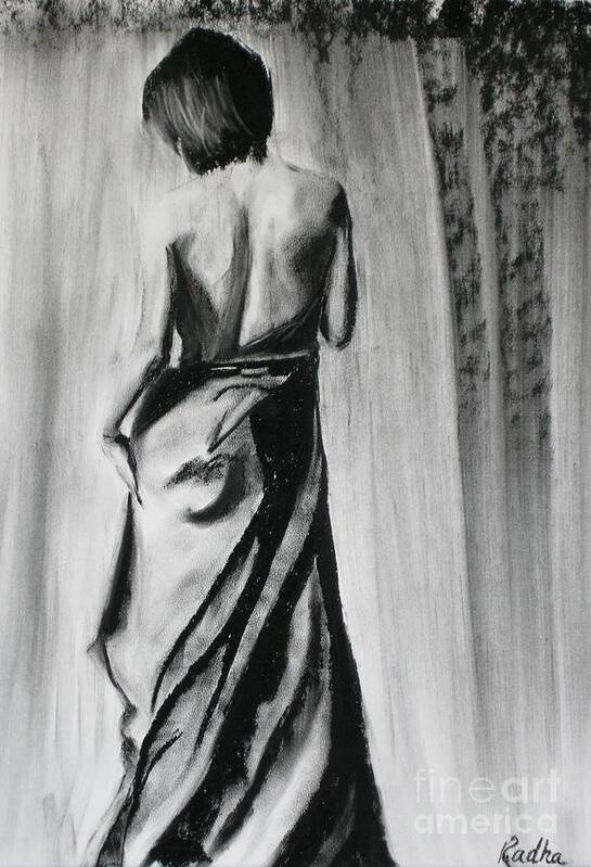 Charcoal Drawing Poster featuring the pastel Gracefully Draped II by Radha Rao