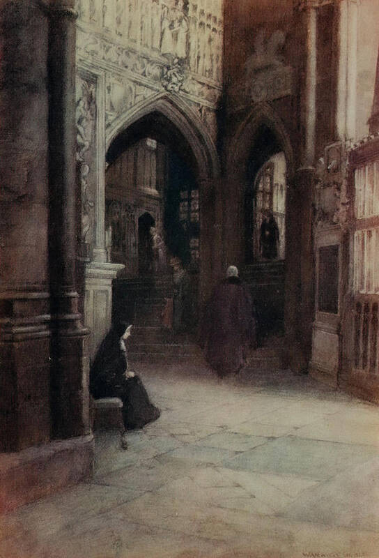 Warwick Goble Poster featuring the drawing Greater Abbeys of England 1908 - Westminster Abbey, the south ambulatory by Warwick Goble