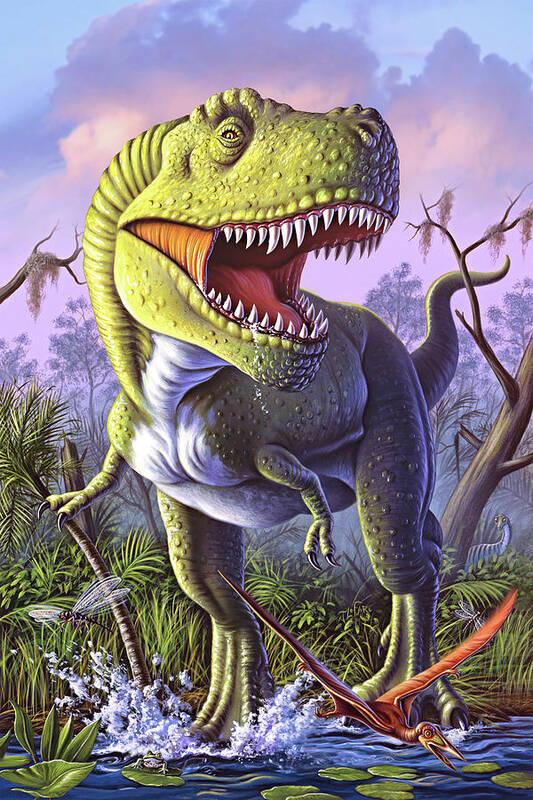 Dinosaur Poster featuring the mixed media Green Rex by Jerry LoFaro