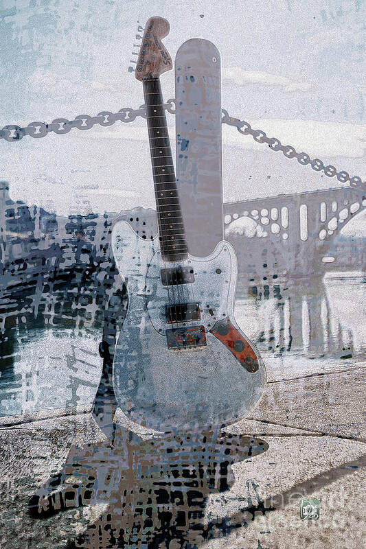 Guitar Poster featuring the digital art Guitar by the River by Deb Nakano