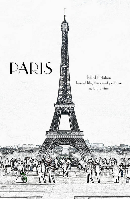 Paris Poster featuring the digital art Haiku Trocadero Crowd Enjoying Eiffel Tower View Colored Pencil Digital Art by Shawn O'Brien