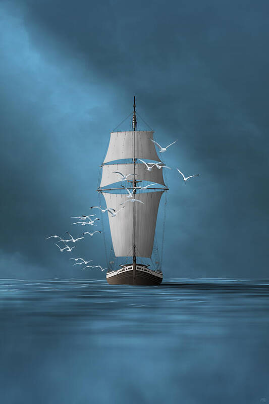 Sailing Seven Seas Poster featuring the digital art Homecoming - Modern seascape by Moira Risen