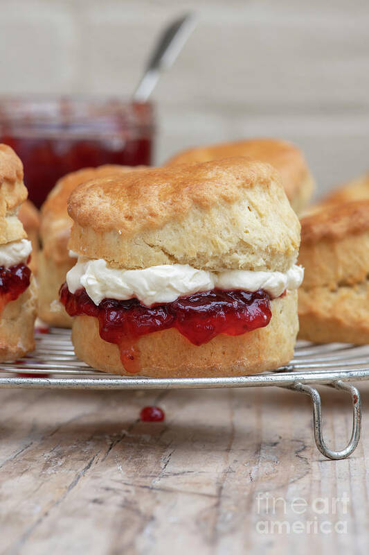 Scones Poster featuring the photograph Homemade Scones with Jam and Cream by Tim Gainey