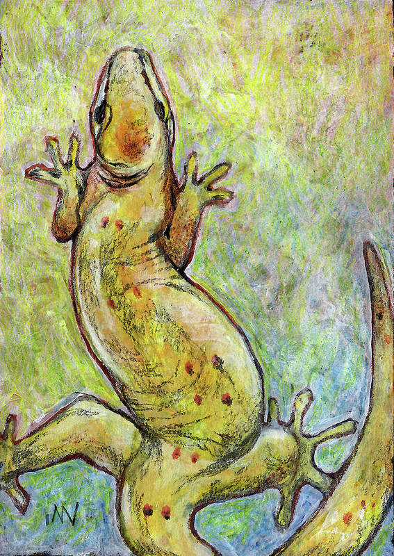 Gecko Poster featuring the mixed media It's a Gecko by AnneMarie Welsh