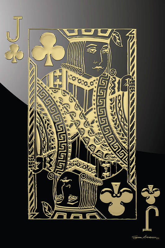 'gamble' Collection By Serge Averbukh Poster featuring the digital art Jack of Clubs in Gold over Black by Serge Averbukh