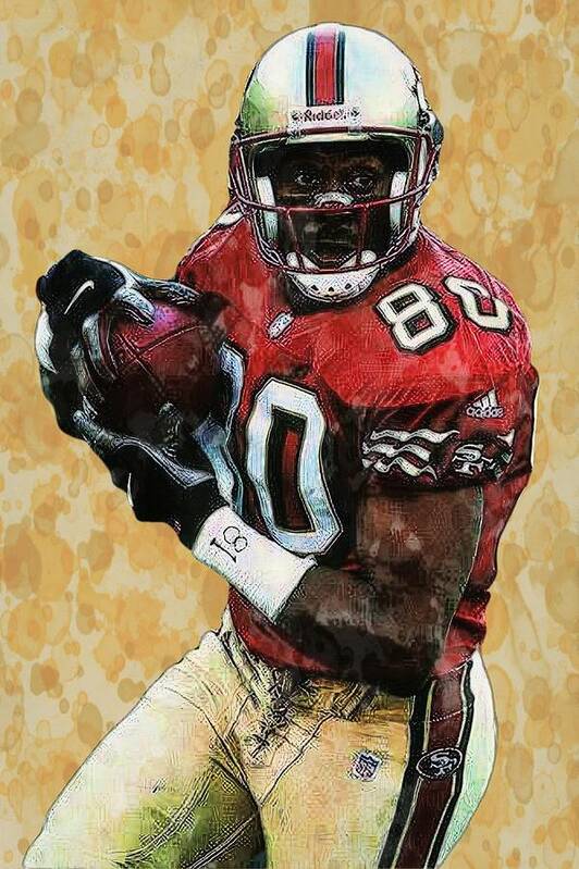  Poster featuring the digital art Jerry Rice Watercolors by Bob Smerecki