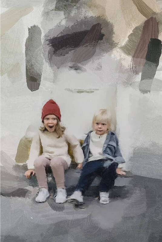 Kids Poster featuring the painting Kids Watching Passers-by by Gary Arnold