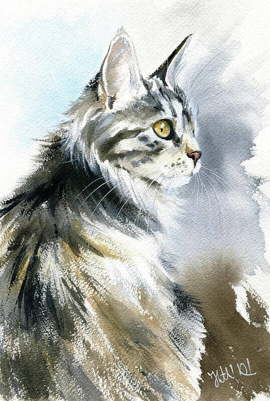 Cats Poster featuring the painting Kurilian Bobtail Cat Painting by Dora Hathazi Mendes