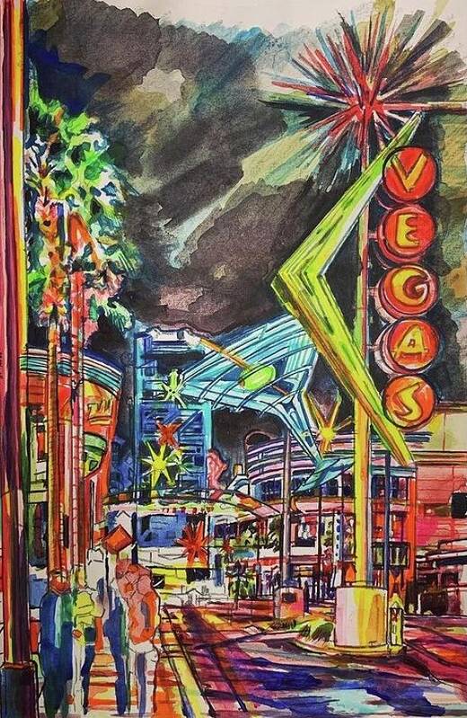 Urban Landscape Poster featuring the painting Las Vegas by Try Cheatham