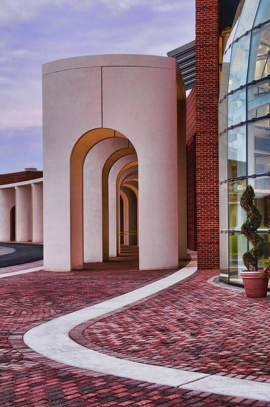 Arches Poster featuring the photograph Lines and Arches at The Ferguson Center for the Arts with the Peninsula Fine Arts Center by Ola Allen
