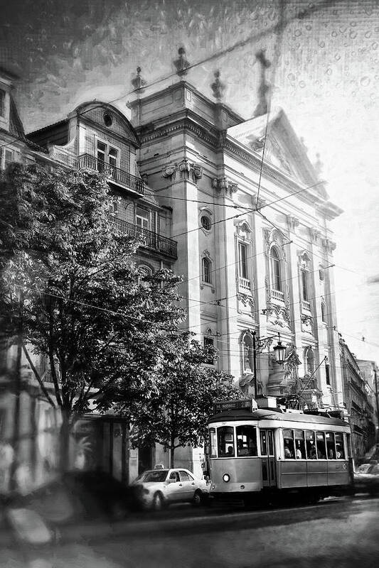 Lisbon Poster featuring the photograph Lisbon City Tram 28 Black and White by Carol Japp