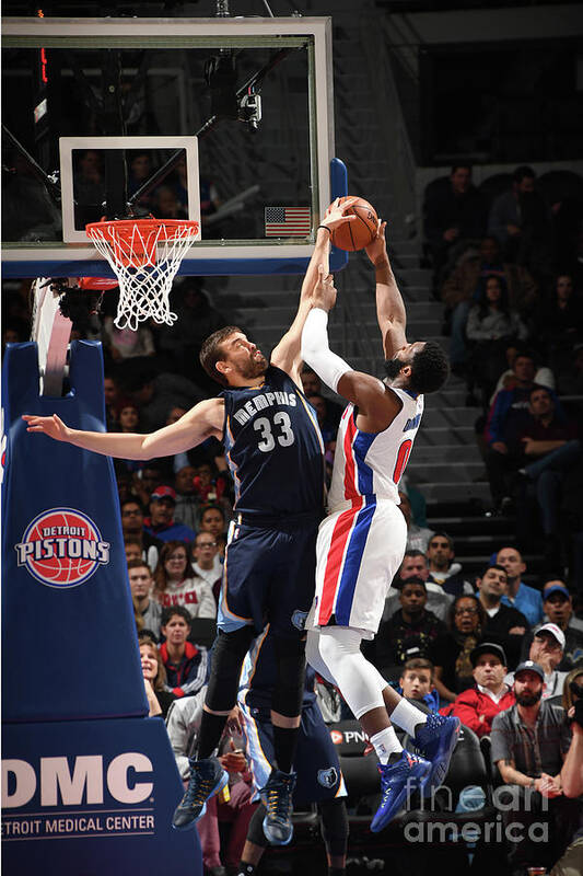 Marc Gasol Poster featuring the photograph Marc Gasol and Andre Drummond by Chris Schwegler