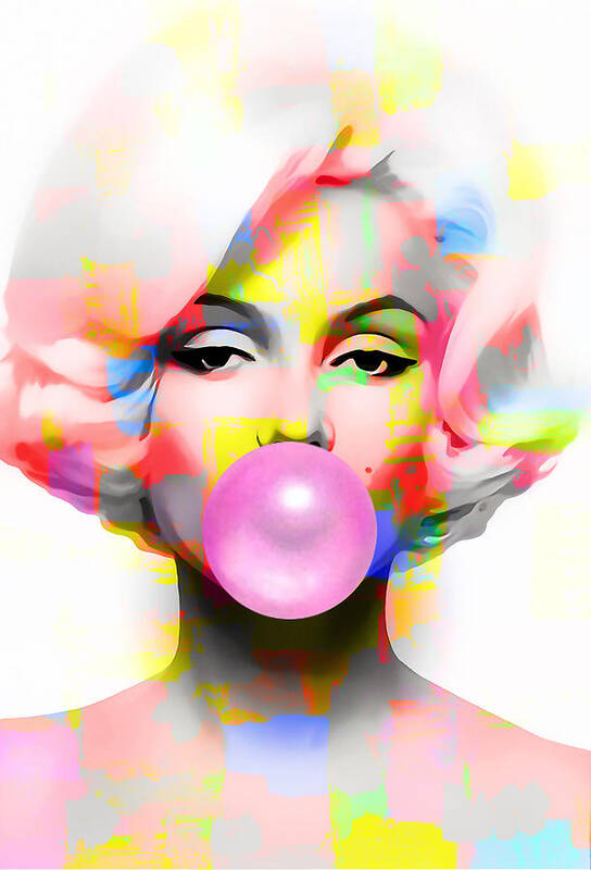 Pop Art Paintings Mixed Media Mixed Media Poster featuring the mixed media Marilyn Monroe Bubble Gum by Marvin Blaine