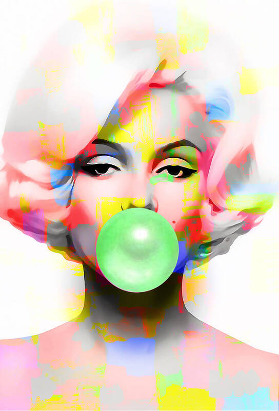 Pop Art Paintings Mixed Media Mixed Media Poster featuring the mixed media Marilyn Monroe Green Bubble by Marvin Blaine